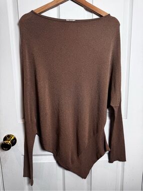 Wolford XS Mocha Brown Viscose Draped Batwing Asymmetrical Off Shoulder Knit Top